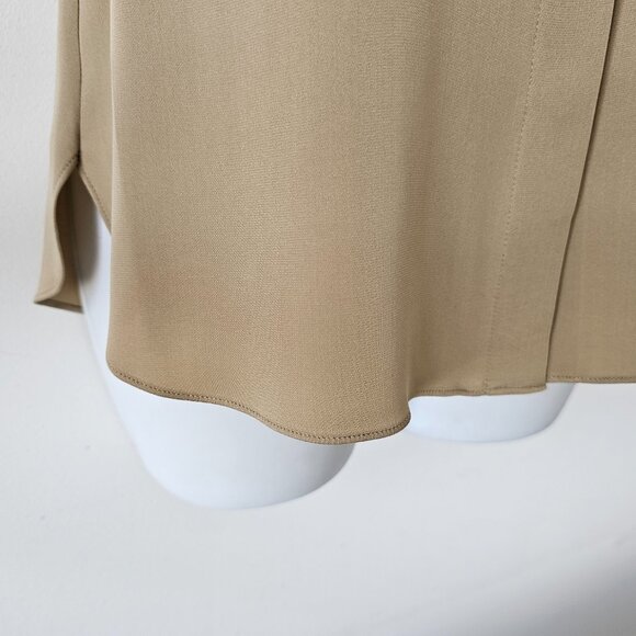 NWT THEORY Taupe Brown Silk Classic Fitted LS Blouse Shirt Top Small - Picture 4 of 7